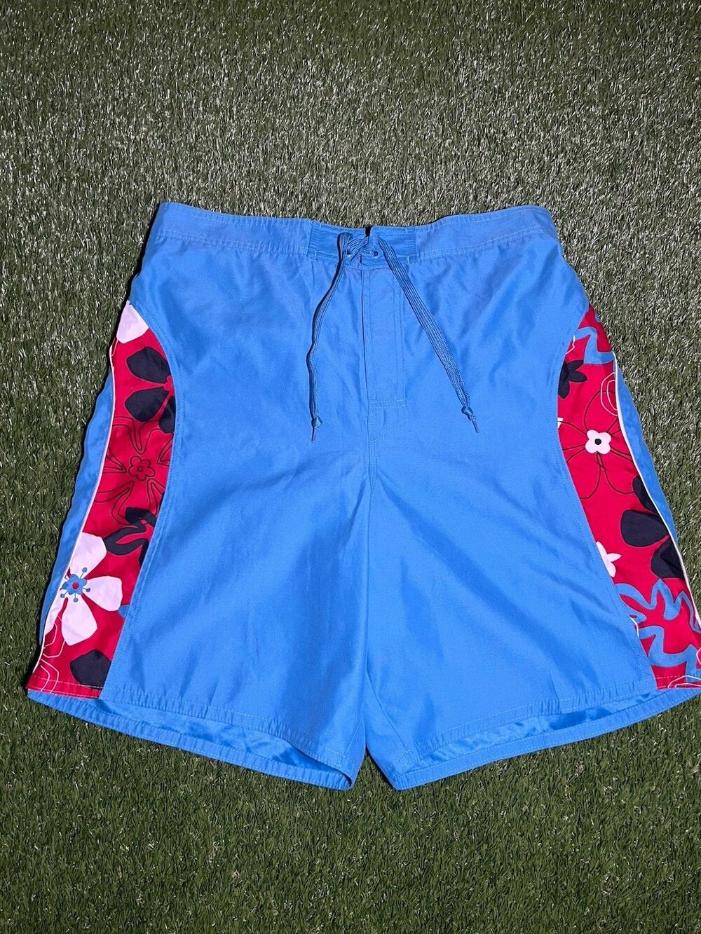 Joe Boxer Y2K Swim Trunks Floral Blue Men's L Drawstring Mesh Lined